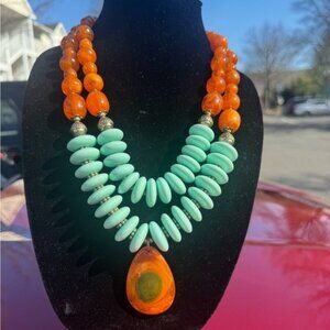 AMBER AND JADE NECKLACE